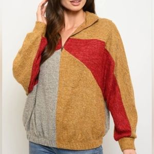 NEW!! Colorblock Long Sleeve Sweater- tauperust/Jacket